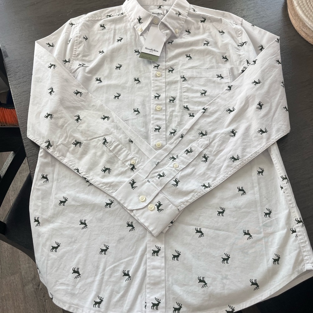 Men's White Deer Print Casual Shirt